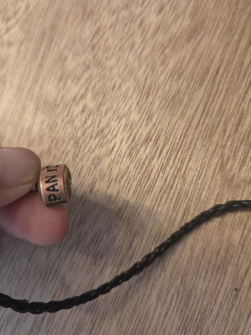 Pandora Black Braided Leather Bracelet with Copper Charm - Picture 3 of 5